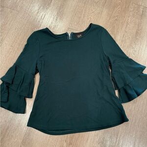 W5 Green Ruffled Bell Sleeve Blouse